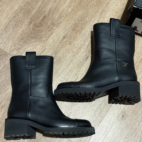 Chanel Black Leather Ankle Boots - Picture 2 of 11